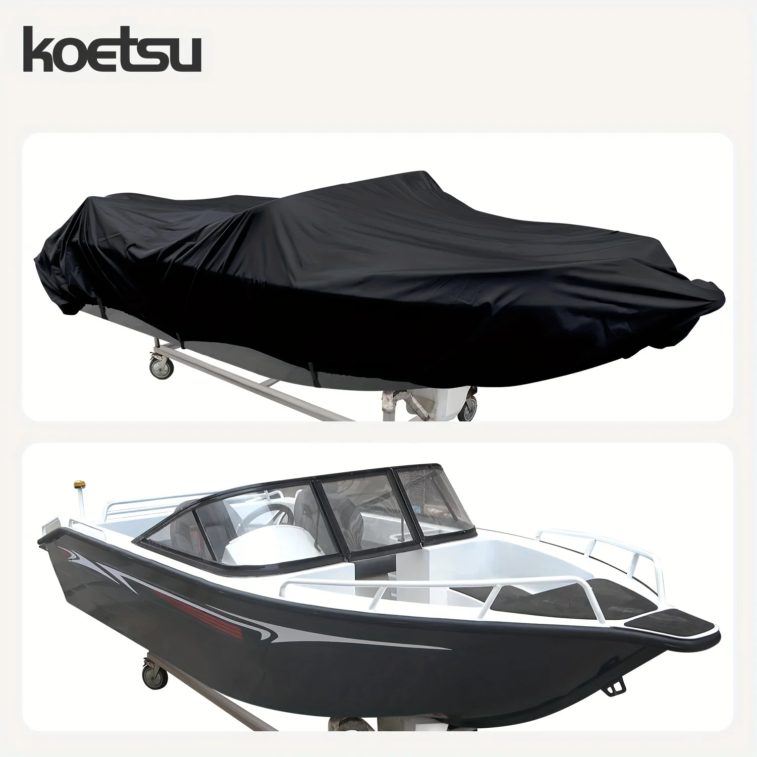 قطعة واحدة من KOETSU، متوفرة بخمسة مقاسات، غطاء دائري أسود 420D من النايلون المقاوم للغبار لقارب اليخوت البحرية مع وظيفة الشد