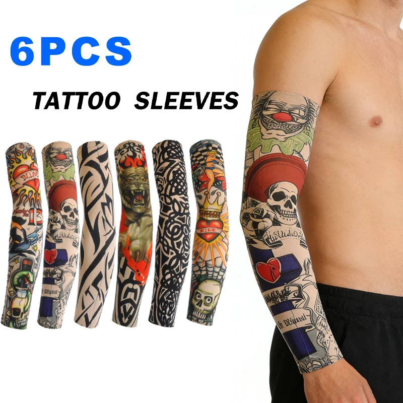 6Pcs Tattoo Sunscreen Sleeves for Unisex Summer Outdoor Sunscreen Breathable Seamless Tattoo Sleeves Party Cycling Personalized