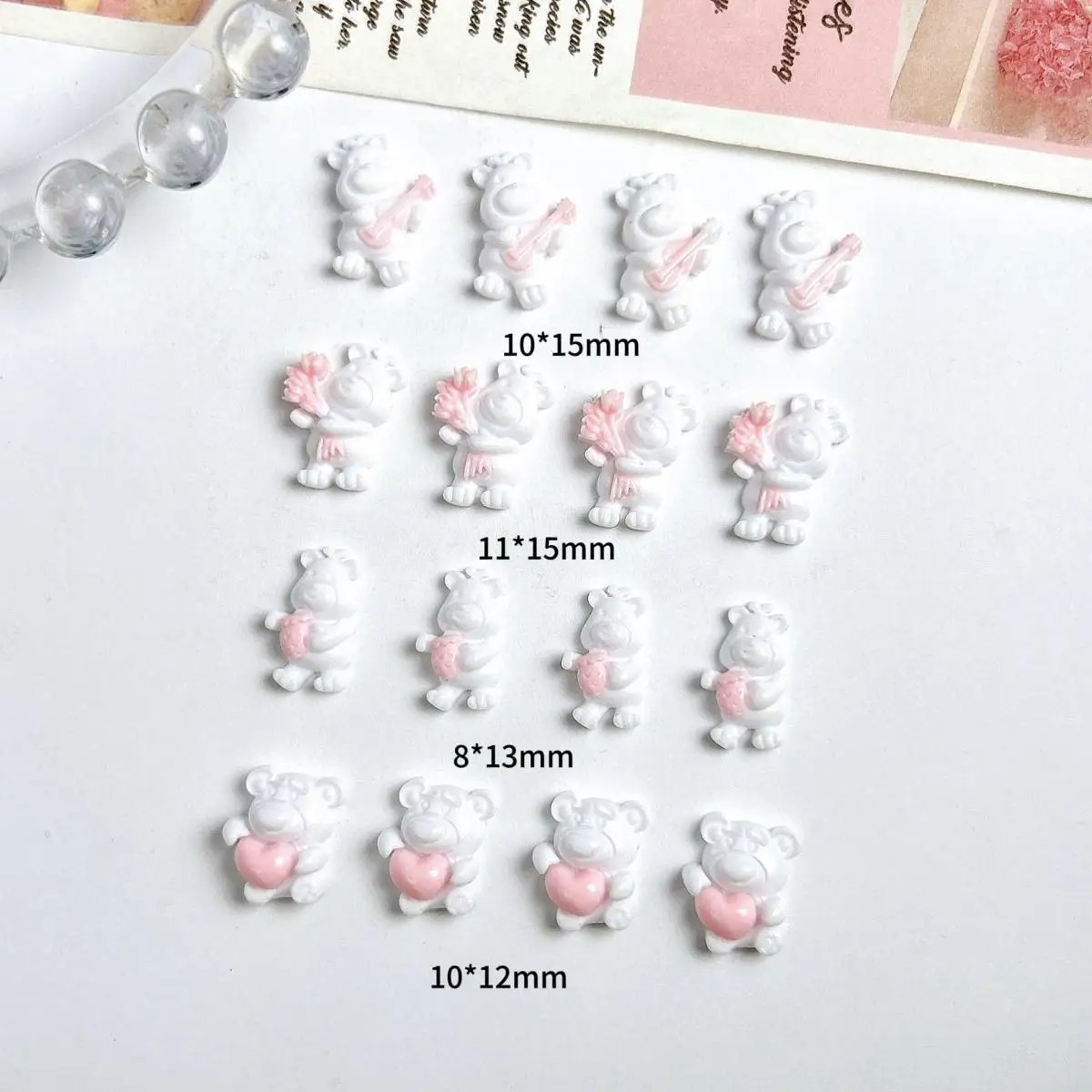 

Cute Cartoon Luminous Resin 4 Styles Bear Nail Charms Kawaii Bear Hug Guitar Flower Nail Art Decoration DIY Crafts Accessories