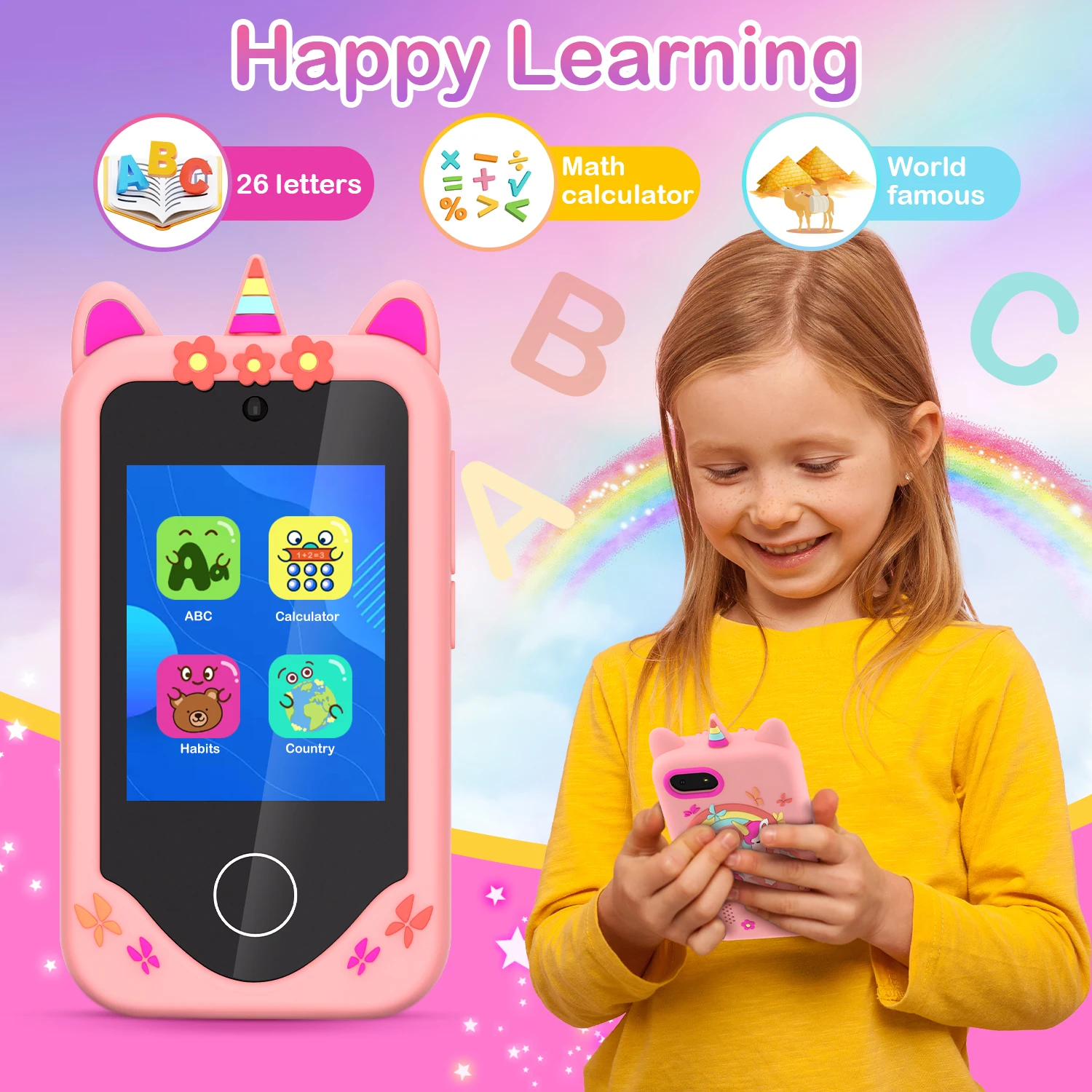 Giocattolo per telefono per bambini Unicorno - Fotocamera digitale touchscreen con MP3 Giocattolo educativo da 32 GB per ragazzi e ragazze di 3-8 anni