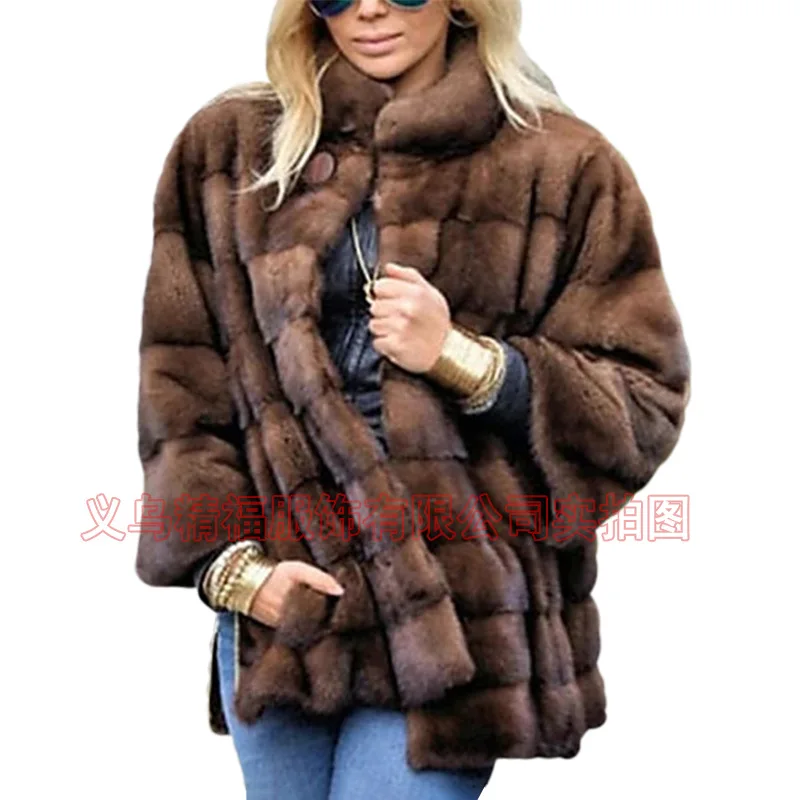 Fur Manufacturers Wholesale Imitation Fox Fur Vest Women\'s Mid-length Women\'s European and American Brown Coat