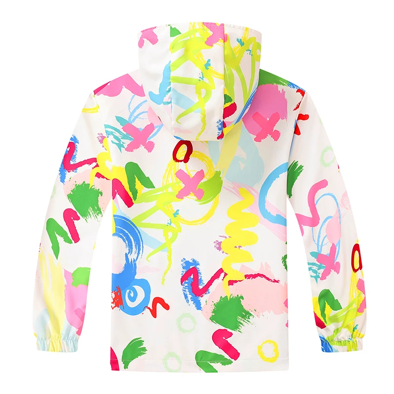 Dubbped Boys Girls Graphic Hooded Jacket Waterproof Windproof Zipper Coat Kids Spring Clothes 3-12Y
