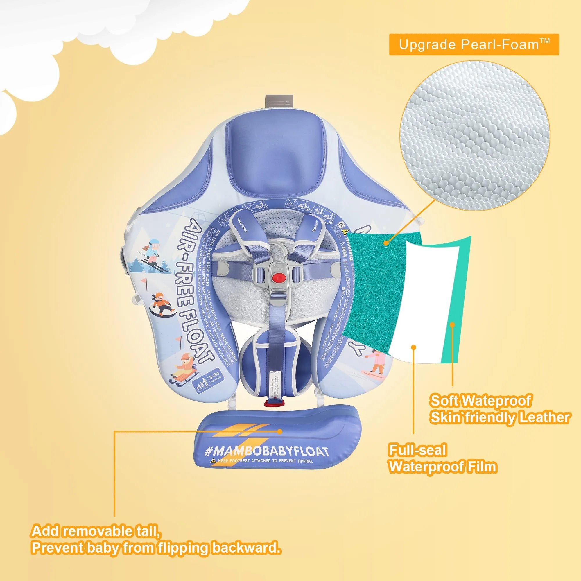 Mambobaby Float Formaldehyde-free and Solvent-free Roof Safe Harness Baby Swim Ring Toddler Pool Float Infant Coconut Fiber Ring