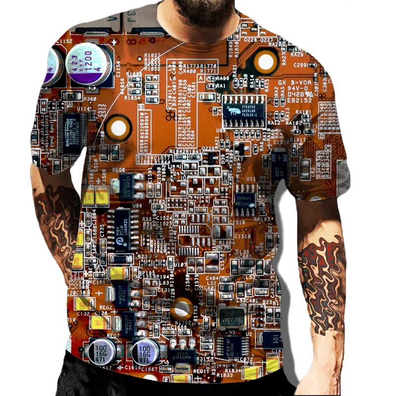 3D Circuit Board Electronic Chip Graphic T Shirts for Men Clothing Cool Motherboard CPU Mainboard T-shirt Short Sleeve Tops Tees