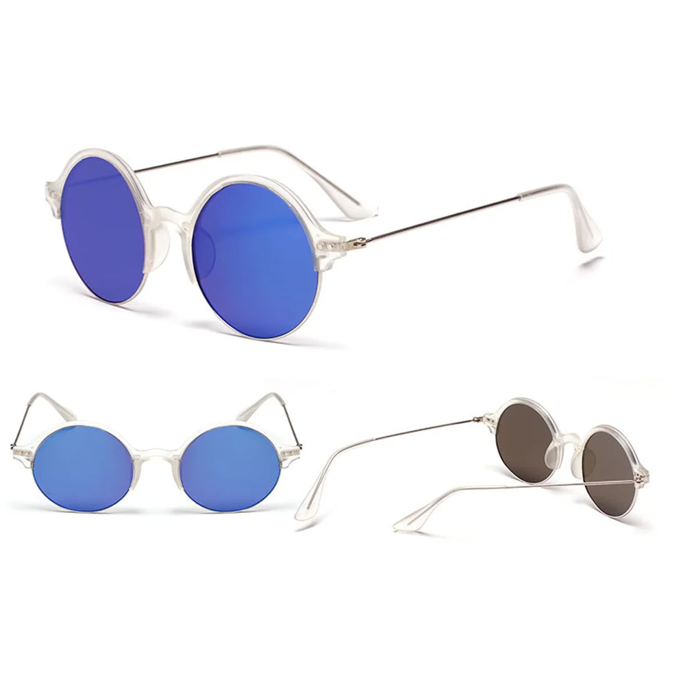 

Agstum Hot Sale Semi Rim Small Round Fashion Polarized Blue Yellow Mirror Multi Lens Black Frame Sun