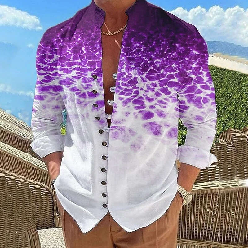 New Artistic Color Paint Graffiti Long Sleeve Shirt 3D Printed Men's Stand up Collar Party Personalized Top