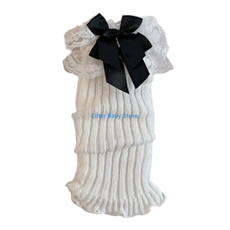 N80C Sweet Ballet Leg Warmers Lace Bows Socks JK Warm Leg Covers Breathable Stockings