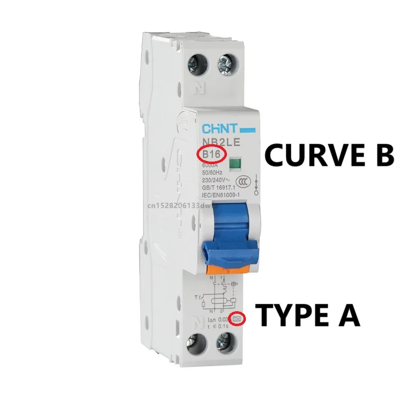 CHINT NB2LE Curve B C Typ A AC 1P+N Fehlerstrom betrieben Leckageschutzschalter Leistungsschalter RCBO 30MA 10A 16A 20A