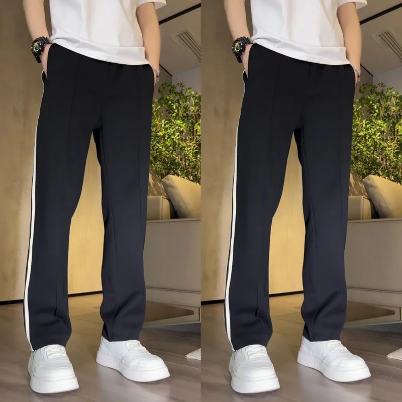 

Универсальные легкие роскошные мужские повседневные брюки прямого кроя, свободные, летние, новые, модные, для подростков