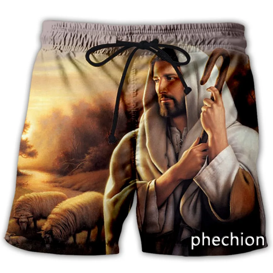 Phechion Nieuwe Mode Heren/Dames Jezus Christus 3d Print Casual Shorts Nieuwigheid Streetwear Heren Losse Sportshorts L89