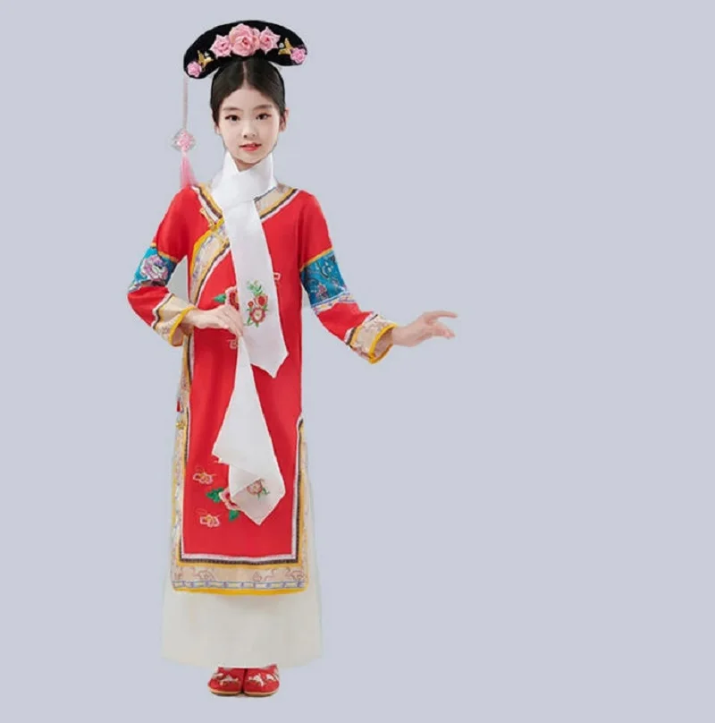 Halloween Clothes Chinese Girls Qing Dynasty Manchu Princess Ancient Costume Children Traditional  Performance Costume