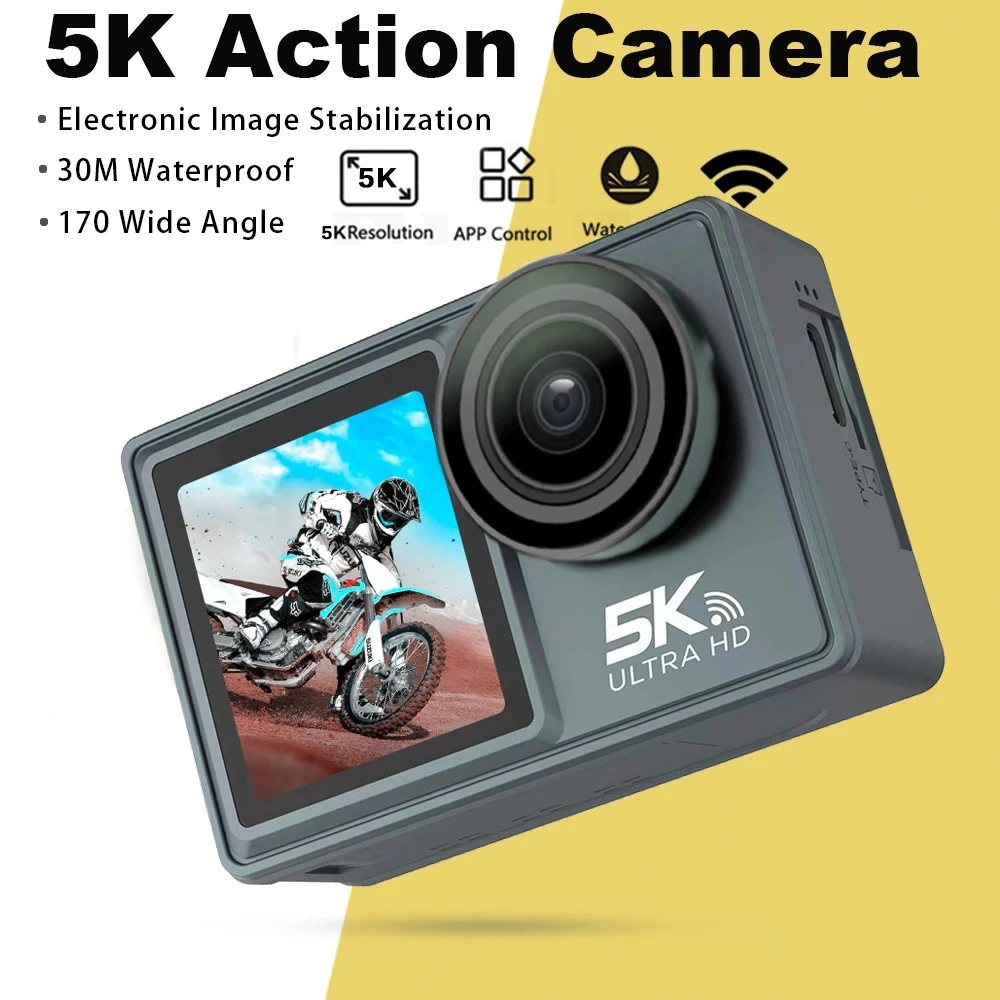 

NEW Action Camera 5K 30FPS 4K 60FPS WiFi Anti shake Dual Screen 170 Wide Angle 30m Waterproof Sport Camera with Remote Control