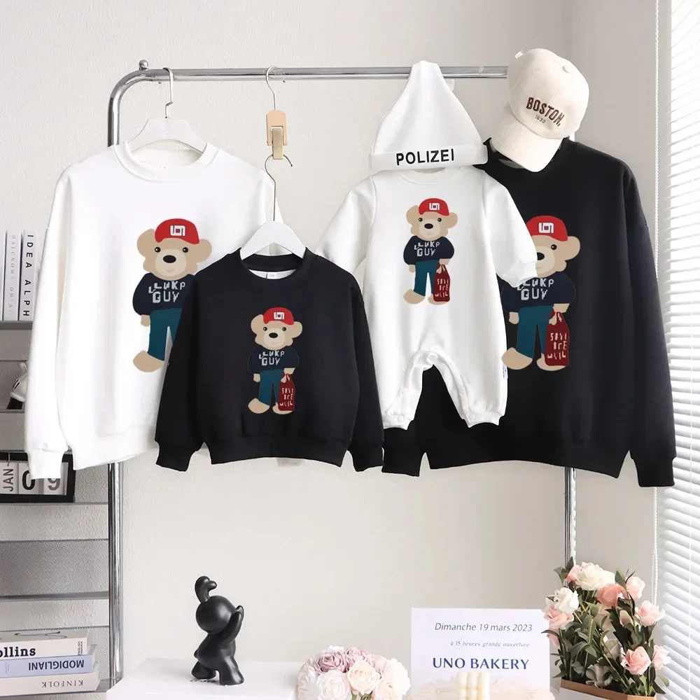 Family Bear Christmas Sweatshirts Parents and Children Matching Clothes Mother Father and Son Daughter Tops Baby Toddler Romper