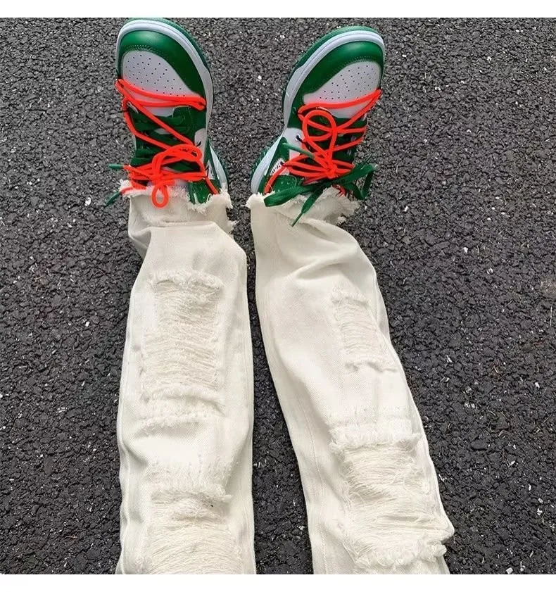 2024 spodnie y2k Streetwear weiß schlank zerrissen gestapelte Jeans Hosen für Männer Kleidung Gothic gebürstet lange Hosen Pantalones Hombre – Detail 37