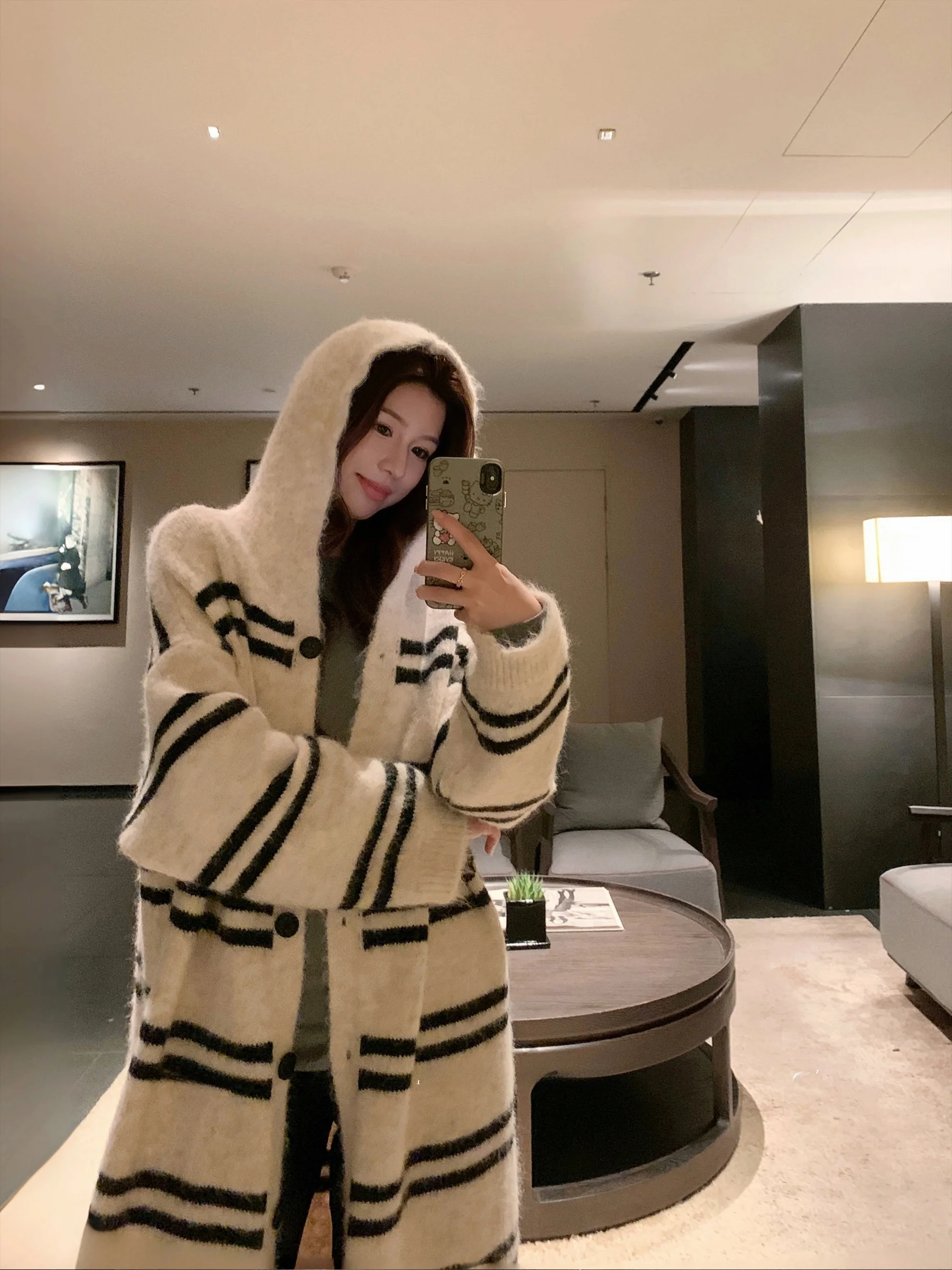 

Loose Sle Women's Knitted Hat Sweater Coat Casual Striped Long Sve round Ne Button up Cardigan Comfortable Lazy Faion