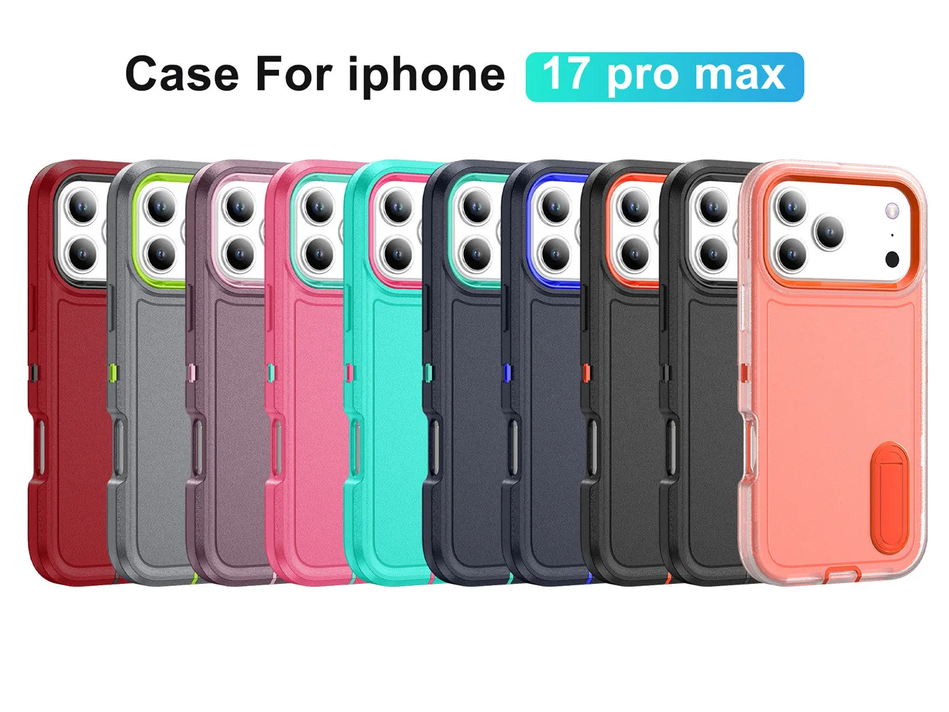 Hybrid Military Grade Defender Protection Case for iPhone 17 Pro Max/16/15/14/13/12/11/XR/X/8/7 Plus Bracket Body Cover
