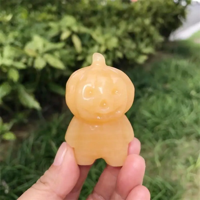 6cm Natural Yellow Calcite Pumpkin Man Carving, Reiki Healing, Fengshui Stone, Home and Office Decoration Gift, 1PC