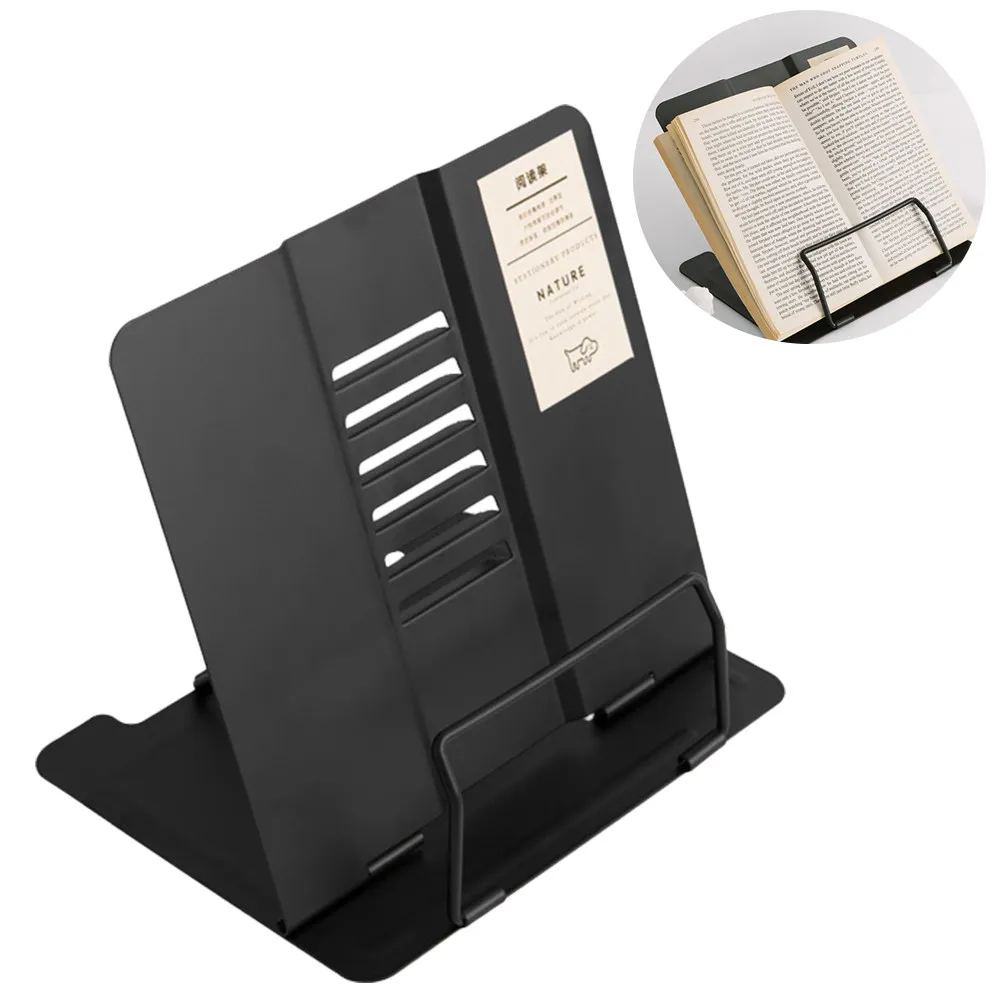 Adjustable Book Reading Bracket Metal Shelf Tablet Support Book Stand for Home Office Outdoor Black Lightweight