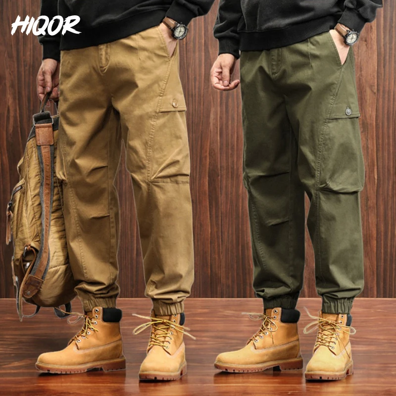 

HIQOR Men's Overalls Cotton Cargo Pants Man Casual Sports Sweatpants Pantalones Cargo Black Army Green Big Size Trousers Male