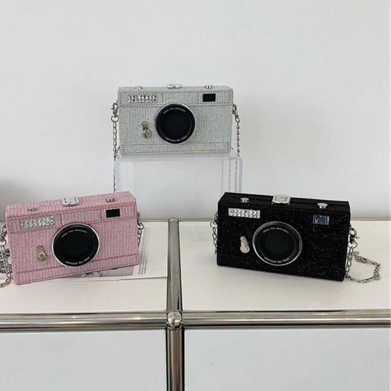

Women Camera Box Shoulder Bag Small Square Bag Chain Strap Crossbody Bag PU Leather Messengers Bag Envelope Clutch Bag