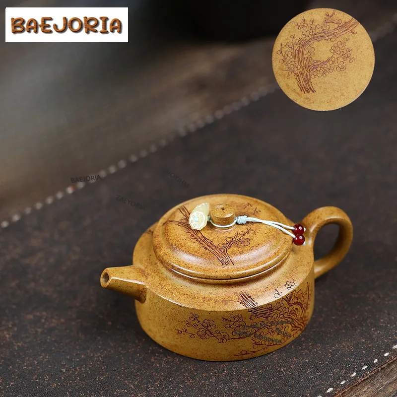 BAEJORIA 210ml Yixing Purple Clay Teapots Handmade Plum Blossom Weekly Count Pot Raw Ore The Keel Gold Sand Kettle Zisha Gifts