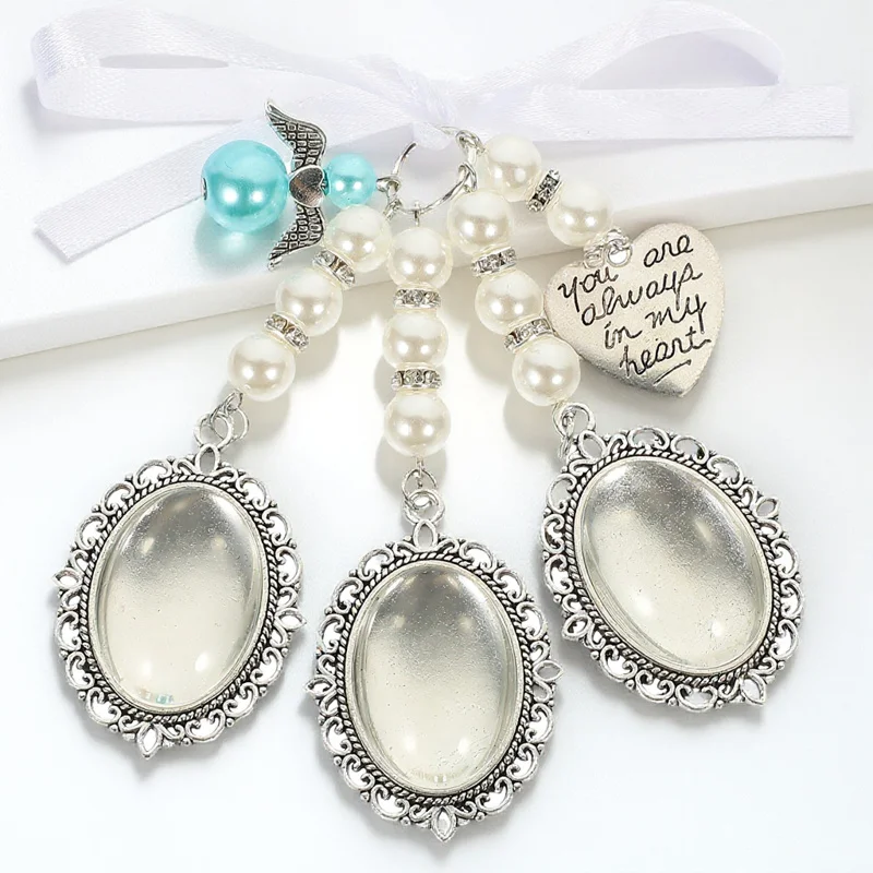 

1Set Pearl Heart Wedding Bouquet Photo Charms DIY Memorial Photo Pendant Frame Tray Accessories Picture Frame Charms