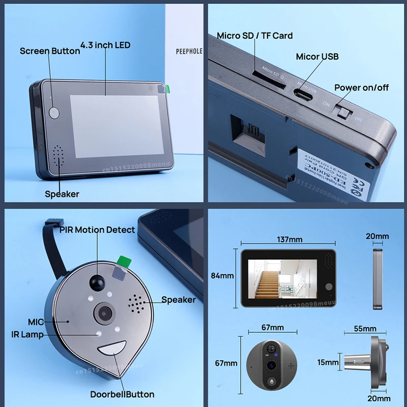 Tuya WiFi Campainha de Vídeo Inteligente, Segurança Doméstica, Áudio Bidirecional, Visão Noturna 2MP, YCC365, Peephole Sem Fio, 1080P, Novo