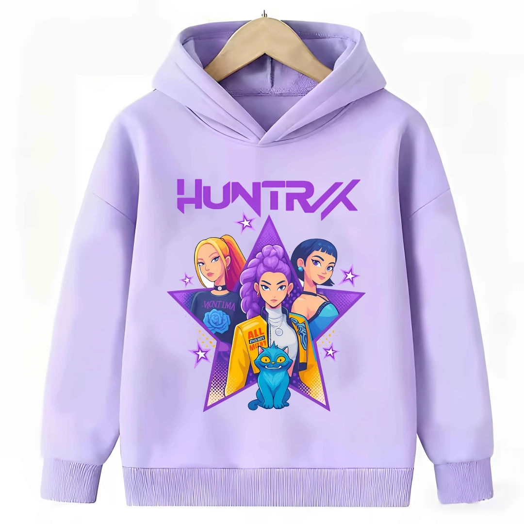 Image of Neues Cartoon-Kapuzen-Sweatshirt, geeignet für Männer und Frauen, warmes lila Kinder-Oberteil, modisches, lässiges Kinder-Sweatshirt.