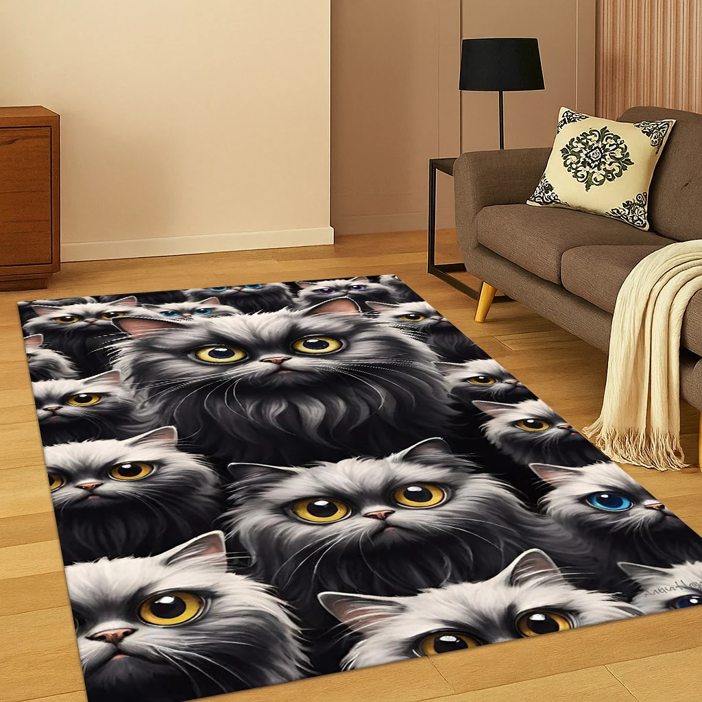 

3D Cute Cat Pattern Carpet Rug Floor Mat for Home Bedroom Living Room Sofa Doormat Kitchen Decor,Kid Play Non-slip Area Rug Gift
