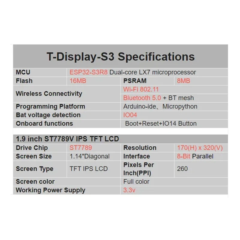 1 unidad de placa de desarrollo de pantalla LCD de 1,9 pulgadas WIFI Bluetooth 5,0 170X320 módulo inalámbrico (soldadura)