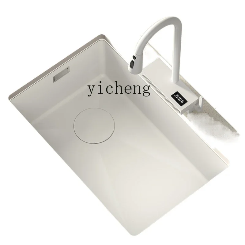 YY White Sink Large Single Sink Flying Rain Waterfall Stainless Steel Vegetable Washing Basin