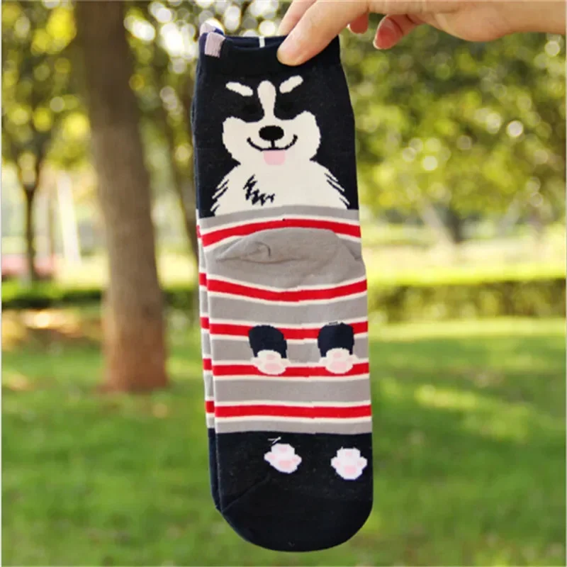 Moda mujer arte calcetines de algodón Otoño-Invierno colorido encantador Pug Shiba Inu Corgi calcetín estampado señoras mujer divertido calcetín de dibujos animados