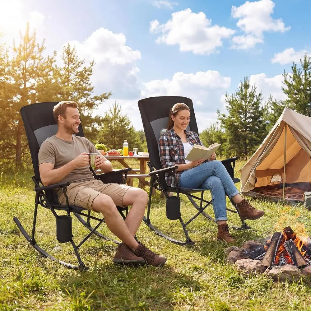 Portable Heavy-Duty Rocking Chair for Outdoors, Supports 400lbs, High Back with Hard Armrests, Ideal for Camping, Beach, Patio,