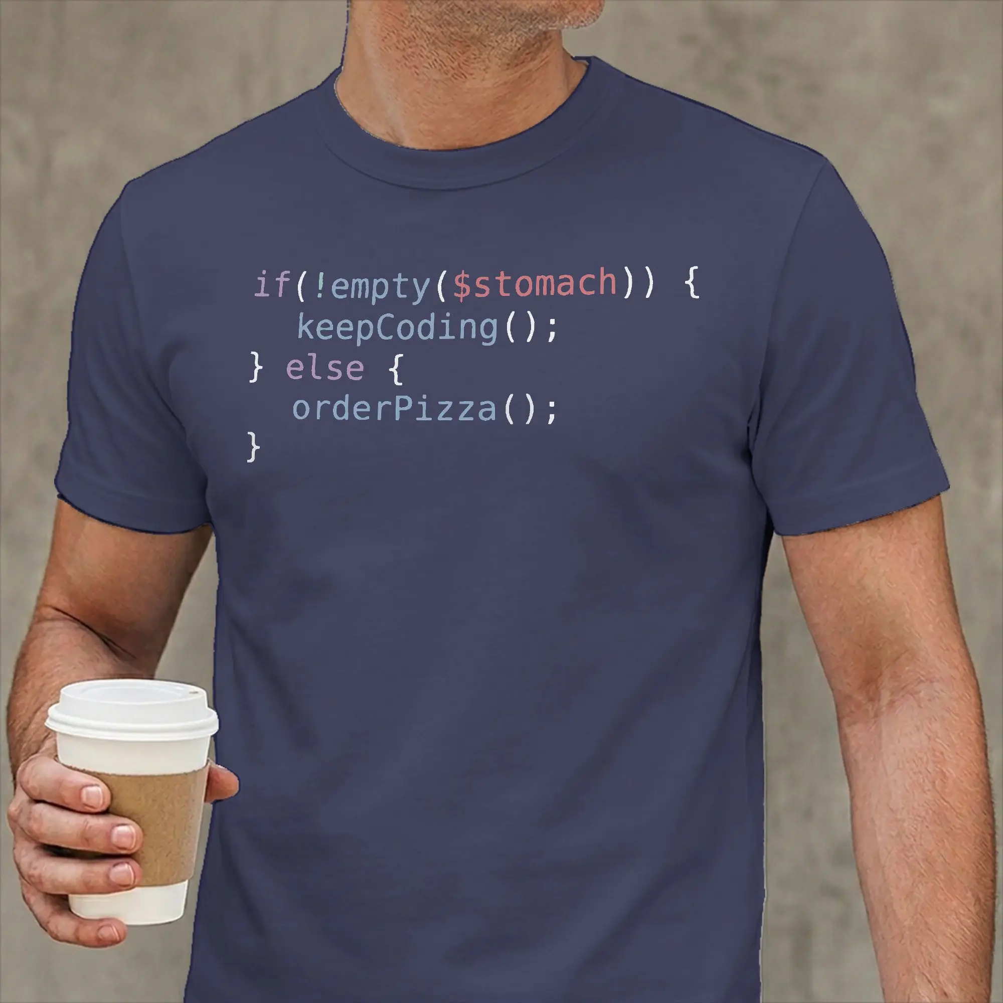 Hungry Coder Men T Shirt Programming Programmer Pizza Vintage Tees Short Sleeve O Neck T-Shirts Pure Cotton Classic Clothing