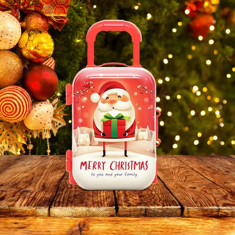 Mala de plástico para boneca, Carry On Trolley Case, tamanho mini, simulação bagagem caixa, acessórios boneca, caixa de doces de Natal