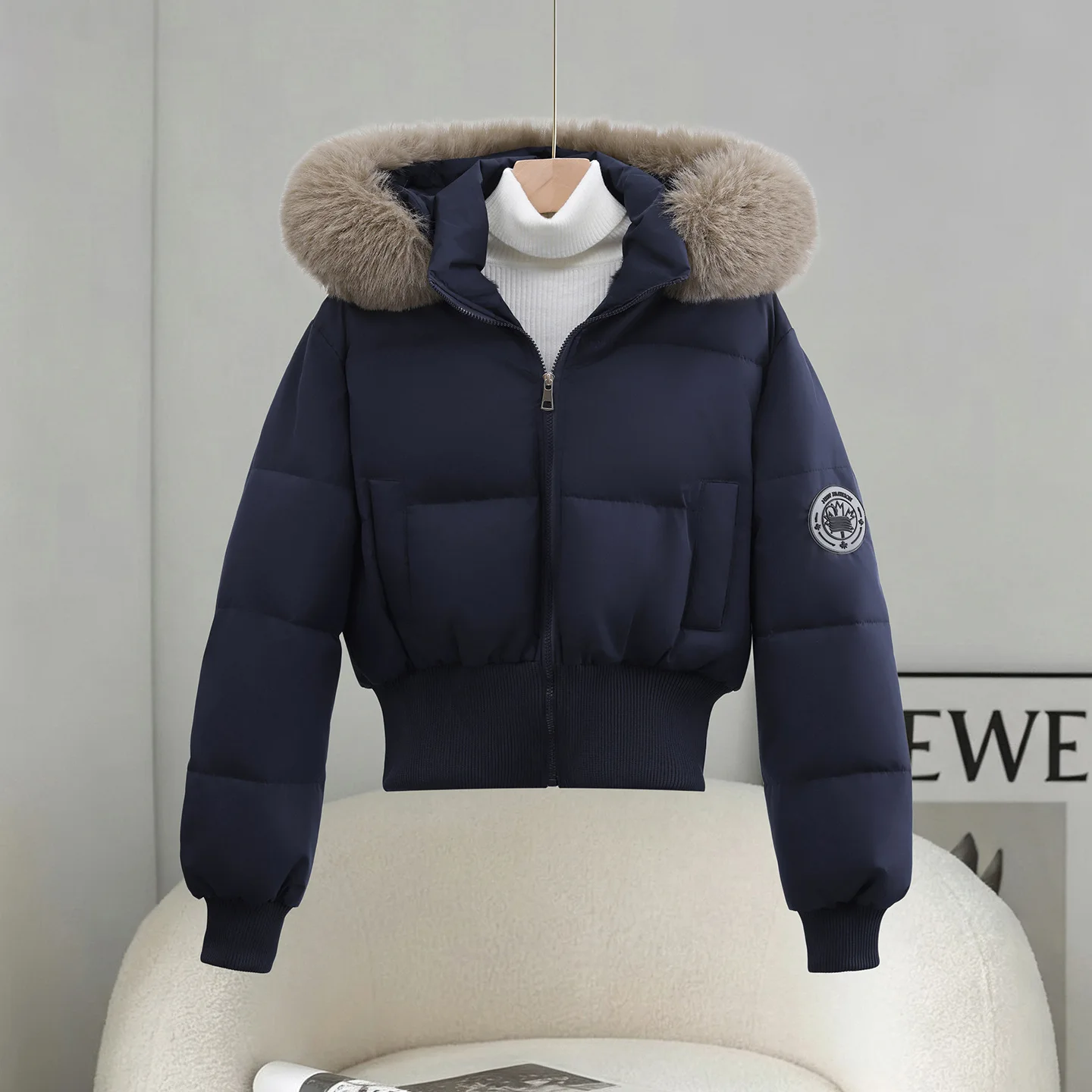 Women'S Short Warm Thicken Parkas Coat Fleece-Lined Cotton Padded Jacket Winter 2026 New Hood And Fur Collar Cotton Outerwear
