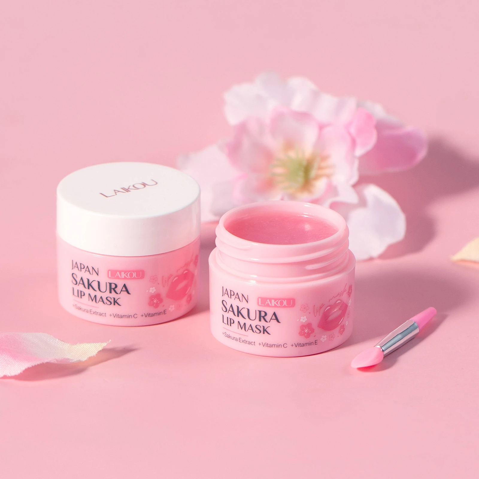 

LAIKOU Sakura Lip Mask, Overnight Moisturizing Hydrating Lip Care for Dry Cracked Lips, Nourishing Repair Lip Balm Tube 15g