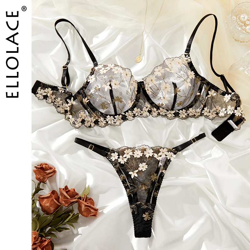 

Ellolace Fairy Sensual Lingerie Floral Fancy Embroidery Transparent Bra Lace Onlyfans Kits Intimate Goods Beautiful Underwear