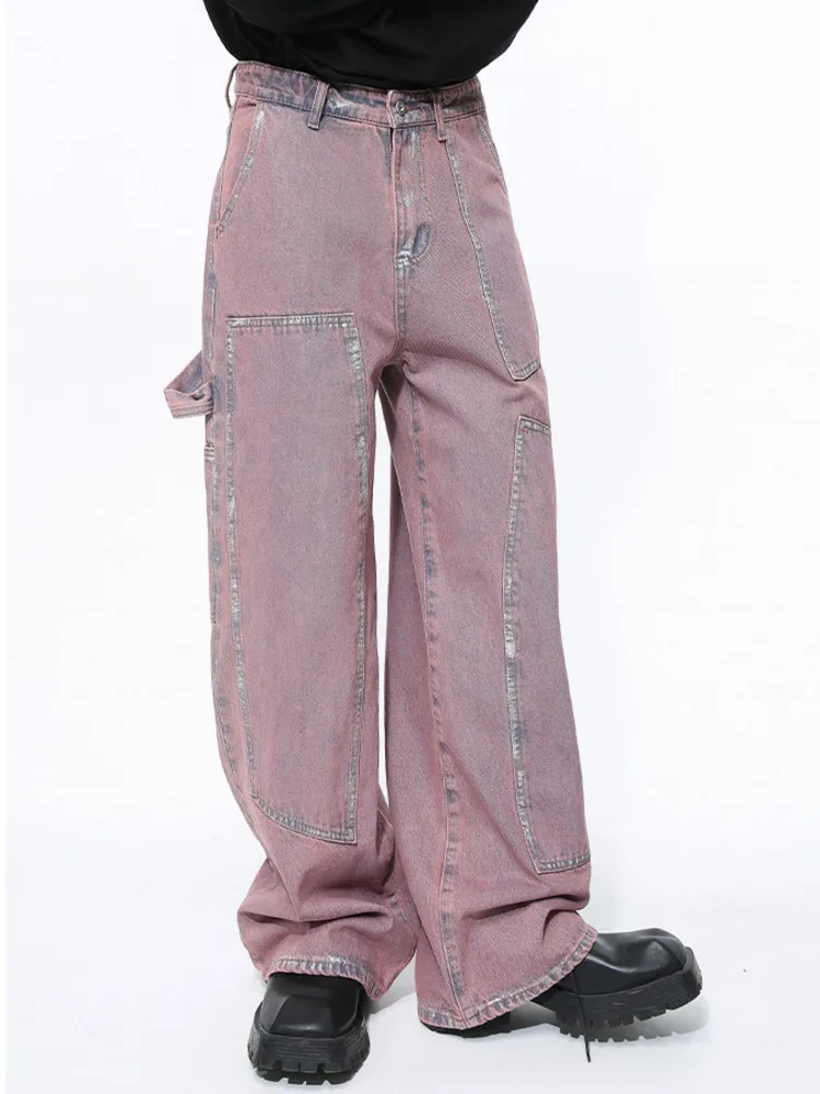 Ensemble en denim à motif déformable peint en rose dopamine pour hommes, vêtements pour hommes, nouveau produit saisonnier 2025