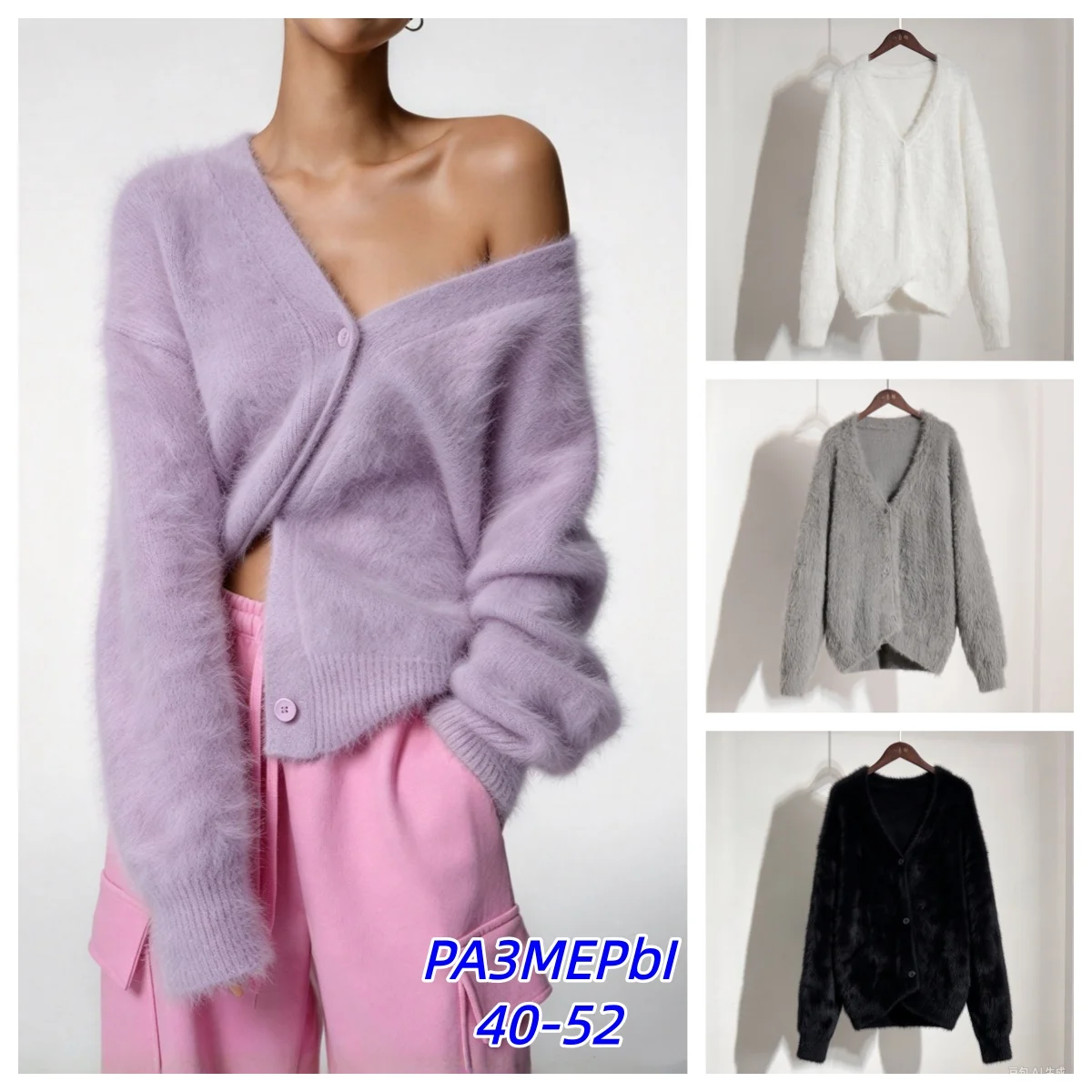 Autumn Winter Plush Women Cardigan Sweater Imitation Mink Fur Versatile Casual Knitwear Female V-neck Loose Ladies Knitted Top