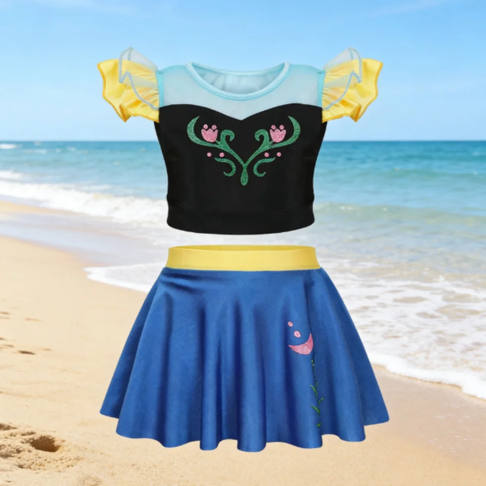 

Summer Two-Pieces Baby Girls Swimsuit And Kids Beach Swimsuit 2-10Y Outdoor Sunscreen Bikini Sets Princess Collection Swimsuit