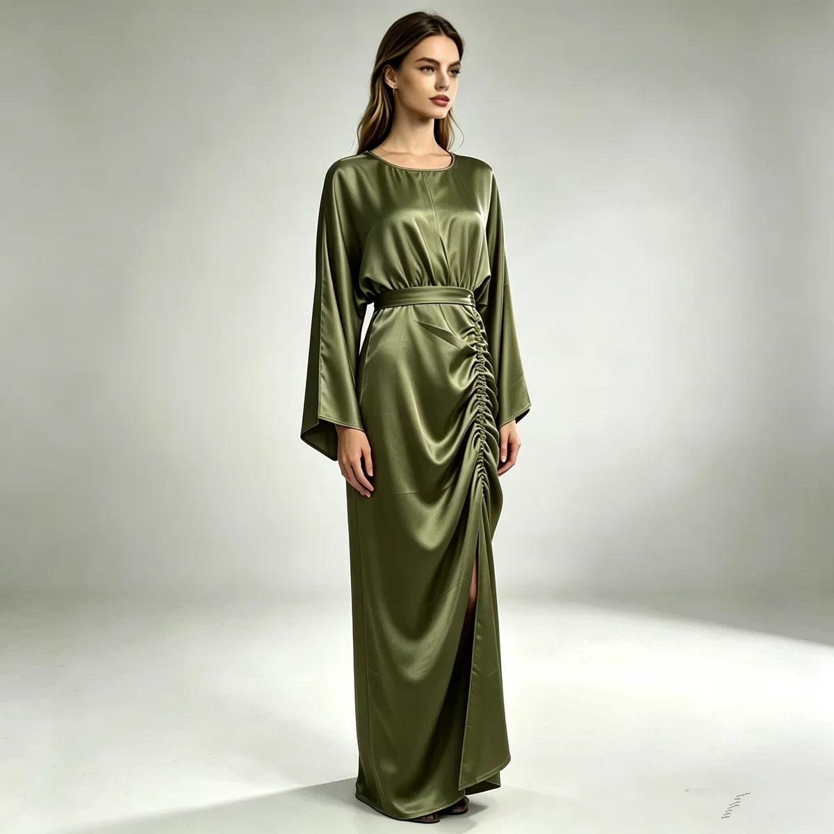 Djellaba Feminine Silky Muslim Dress Dubai Shiny Soft Silky Abaya Dubai Turkey Muslim Islam Abayas Robe With belt WY805