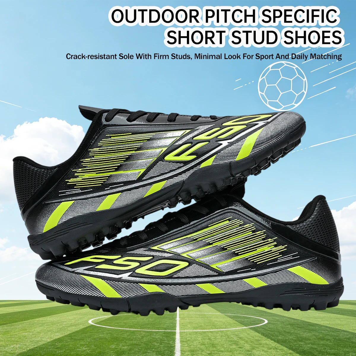 

Abrasion Resistant Men TF Stud Soccer Shoes, Air Permeable Comfort Sneakers For Turf Competition
