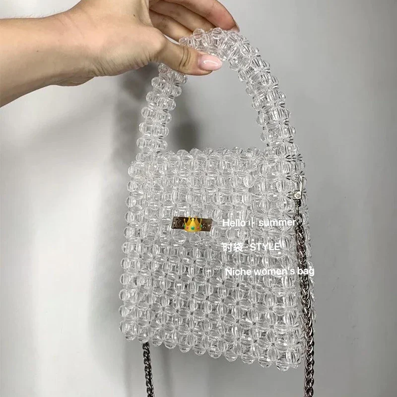 Bolsa acrílica com corrente de cristal Saco crossbody personalizado, Bolsa para celebridade, Bolsa para noite, frisada, de alta qualidade, nova moda, INS