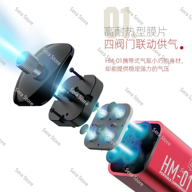Suitable for  Black/Red HM-01 Portable Compressor Replaceable Battery Lightweight Charging Air Pump 4-Valve Linkage Air