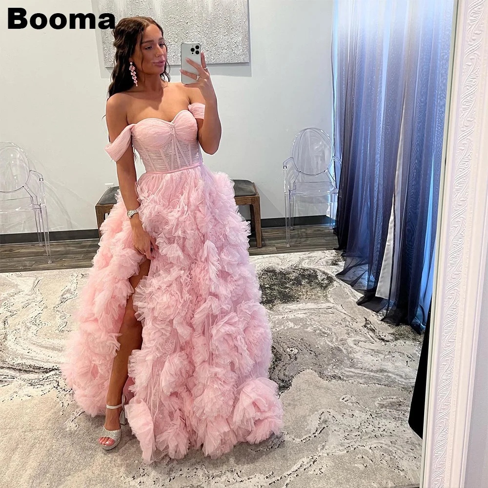 Booma-Robe de Soirée Rose en Tulle Plissée à Plusieurs Niveaux, Fente de Jambe, Une Ligne, Tenue de Bal