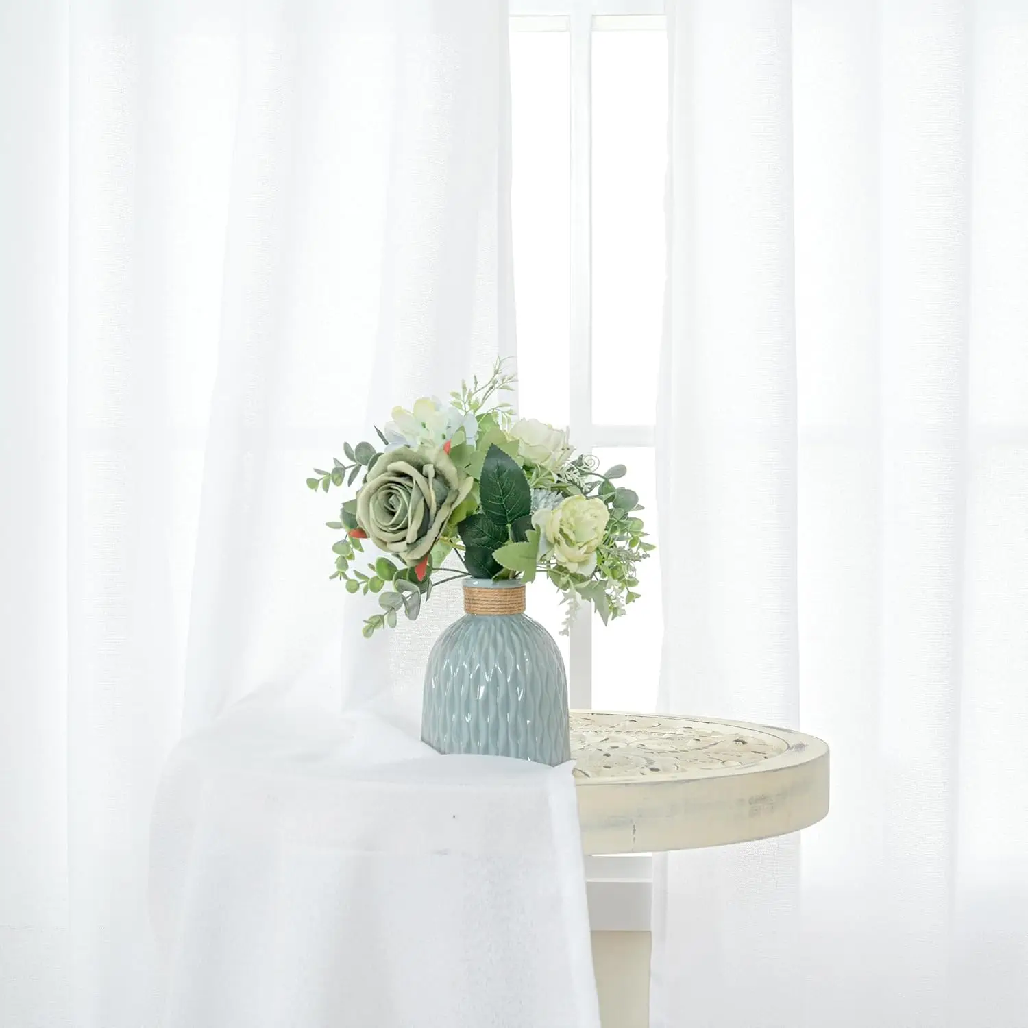 Extra High 350cm Living Room Sheer Curtains to Keep Privacy Semi Transparent White Faux Linen Heavy Tulle Curtain Customize Size