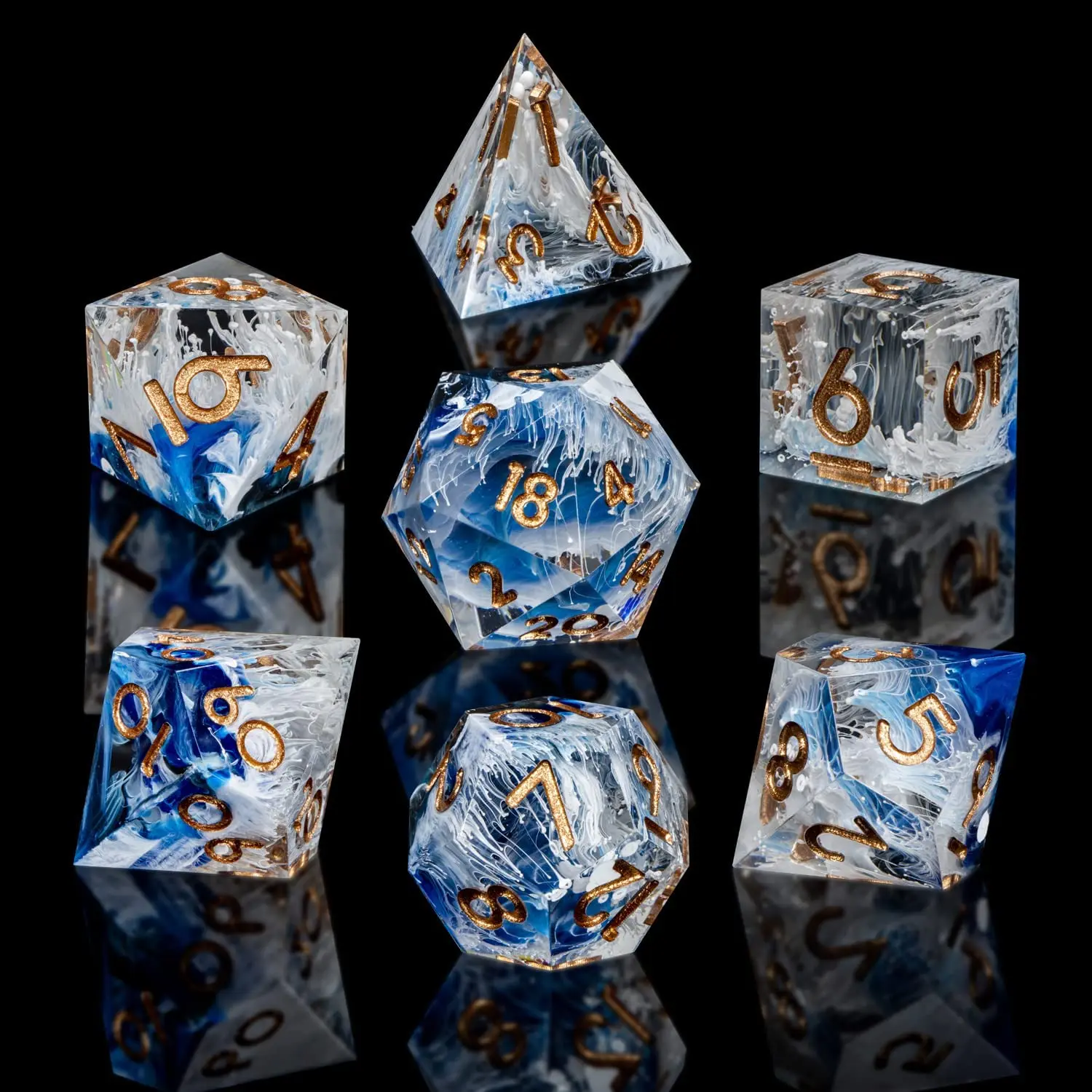 D+D D6 Blue&White D20 RPG Polyhedral Dnd Sharp Edge Resin Dice Set For Dungeon and Dragon Pathfinder Tabletop Role Playing Games