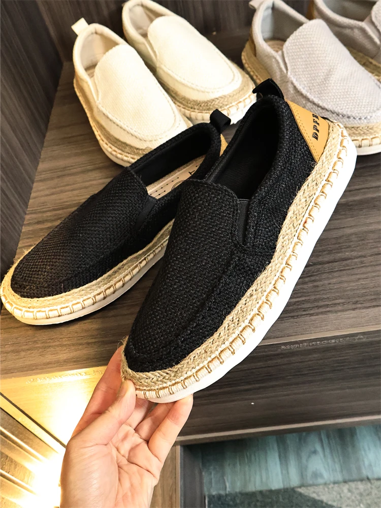 

Men's Casual Slip-On Shoes Breathable Soft Bottom Low Cut Summer Fashionable Linen Material Flat Heel Comfortable Leisure Sne...