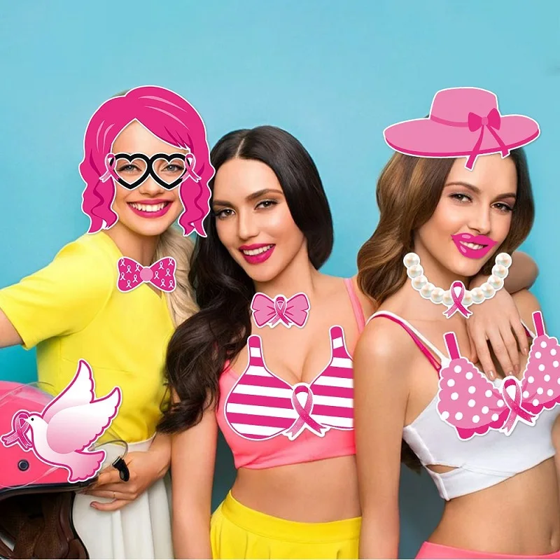 22pcs Pink Breast Appreciation Day Party Photo Props Women's Breast Appreciation Day Event Atmosphere Handheld Photo Props